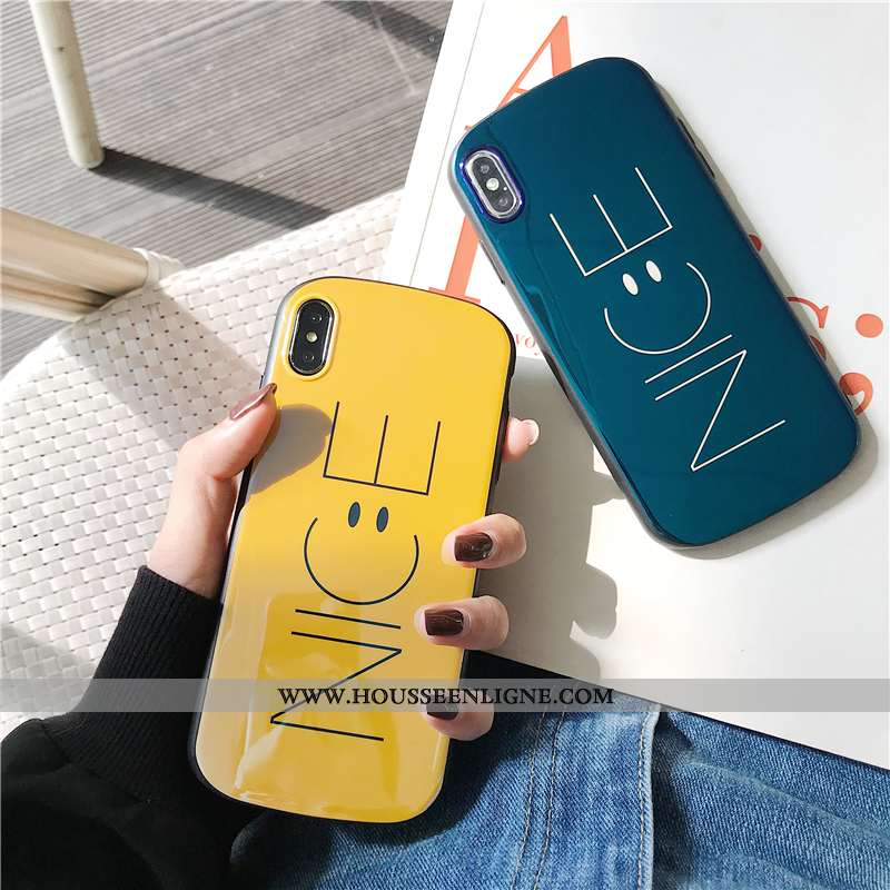 Étui iPhone Xs Silicone Personnalité Téléphone Portable Bleu Jaune Coque