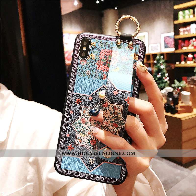 Étui iPhone Xs Silicone Vintage Palais Incassable Téléphone Portable Coque Bleu
