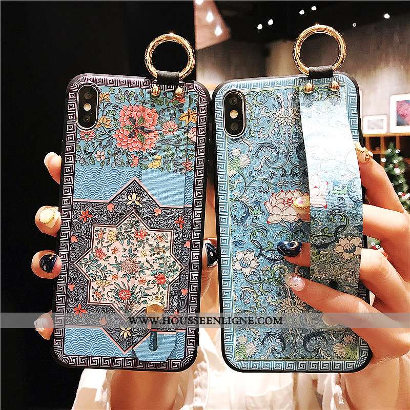 Étui iPhone Xs Silicone Vintage Palais Incassable Téléphone Portable Coque Bleu
