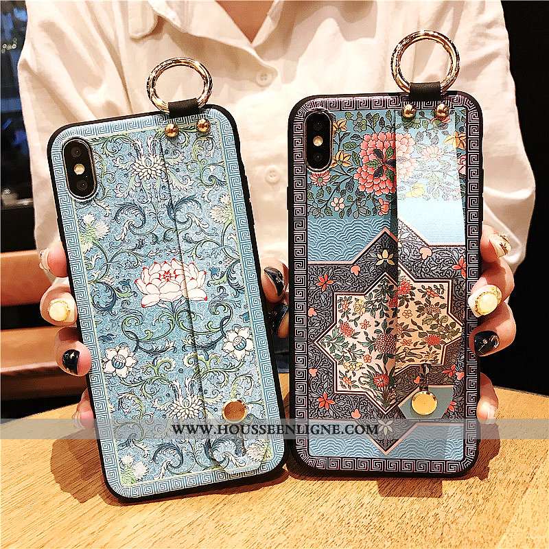 Étui iPhone Xs Silicone Vintage Palais Incassable Téléphone Portable Coque Bleu