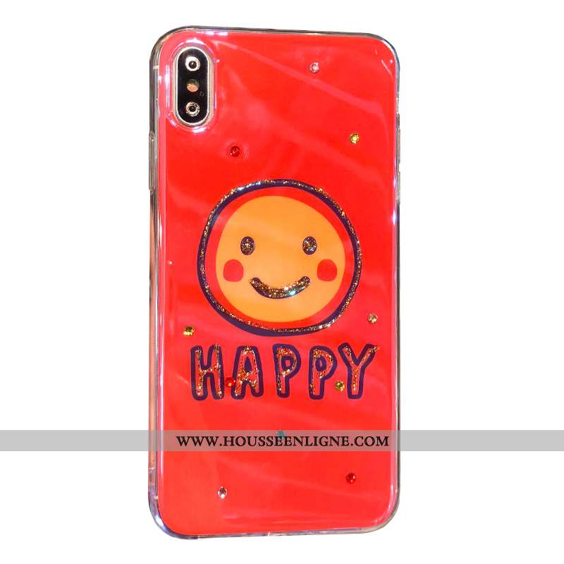 Étui iPhone Xs Strass Charmant Rouge Souriant Téléphone Portable Coque