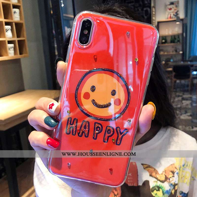 Étui iPhone Xs Strass Charmant Rouge Souriant Téléphone Portable Coque