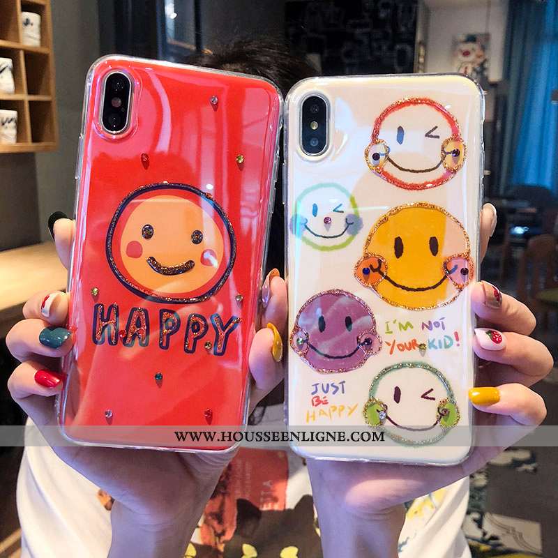 Étui iPhone Xs Strass Charmant Rouge Souriant Téléphone Portable Coque