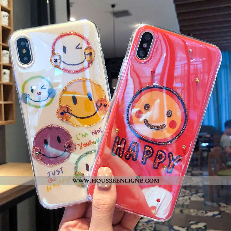 Étui iPhone Xs Strass Charmant Rouge Souriant Téléphone Portable Coque