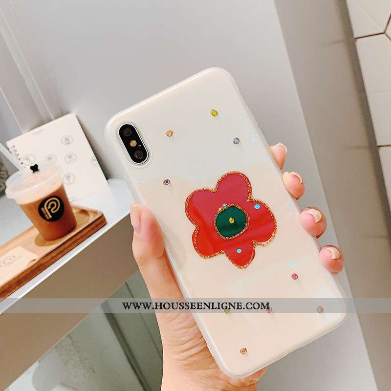 Étui iPhone Xs Tendance Créatif Fleur Coque Net Rouge Petit Téléphone Portable