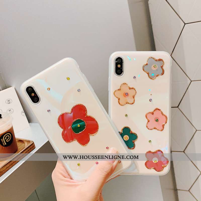 Étui iPhone Xs Tendance Créatif Fleur Coque Net Rouge Petit Téléphone Portable