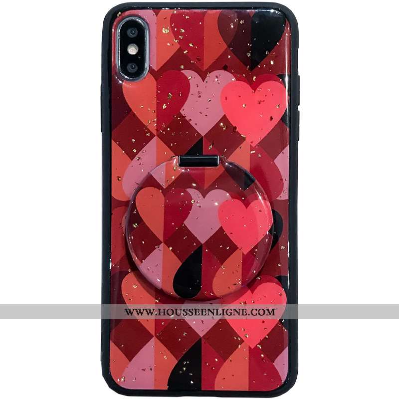 Étui iPhone Xs Tendance Verre Miroir Téléphone Portable Support Coque Rouge