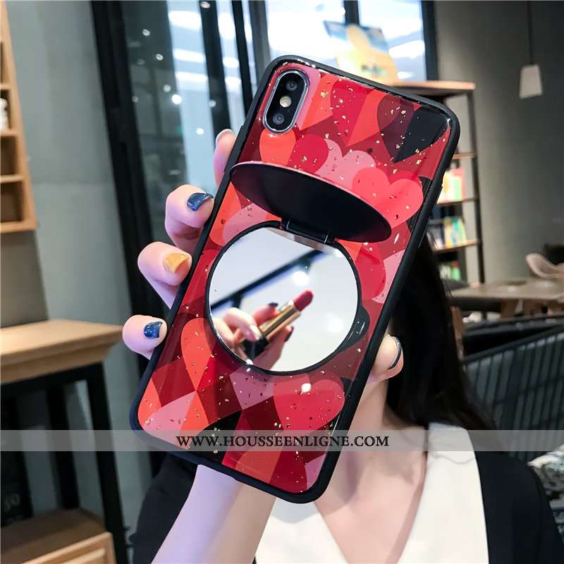Étui iPhone Xs Tendance Verre Miroir Téléphone Portable Support Coque Rouge