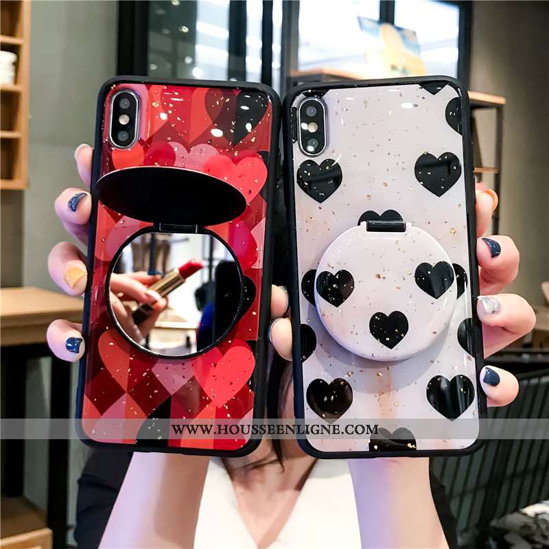 Étui iPhone Xs Tendance Verre Miroir Téléphone Portable Support Coque Rouge