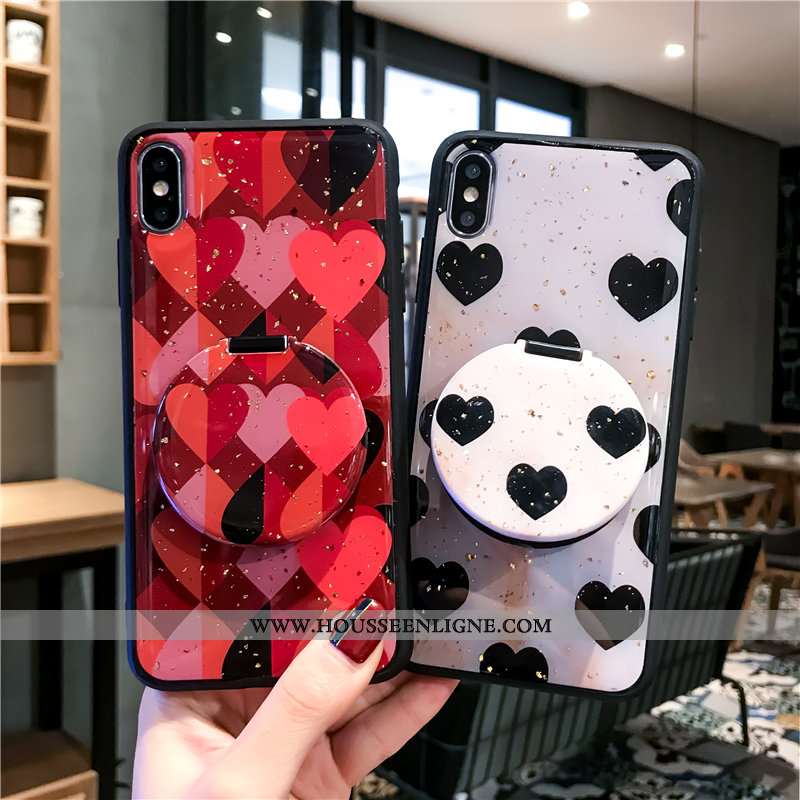 Étui iPhone Xs Tendance Verre Miroir Téléphone Portable Support Coque Rouge
