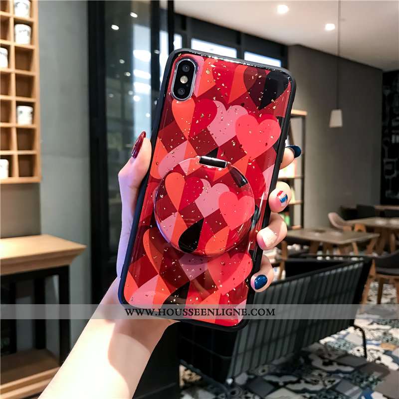 Étui iPhone Xs Tendance Verre Miroir Téléphone Portable Support Coque Rouge