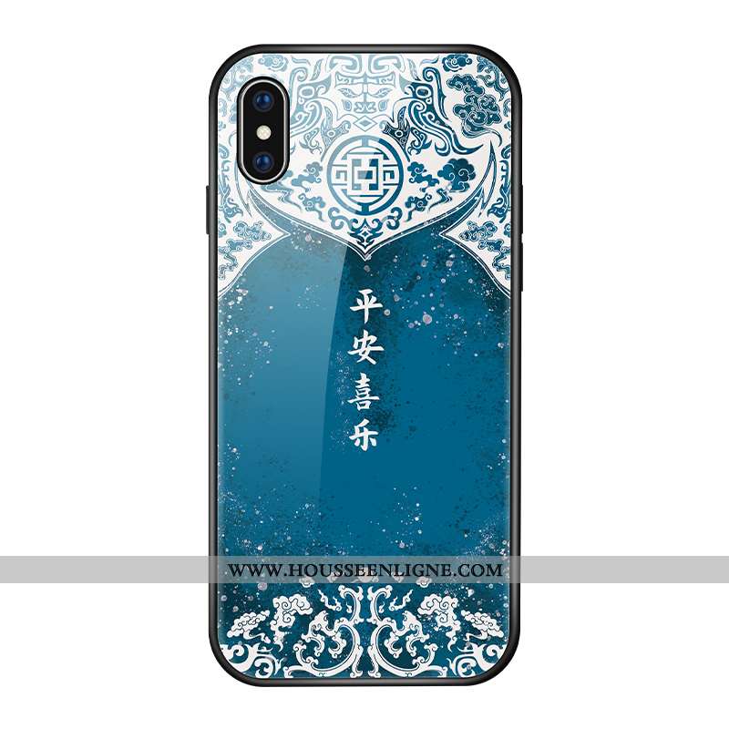 Étui iPhone Xs Verre Personnalité Luxe Coque Vintage Créatif Bleu