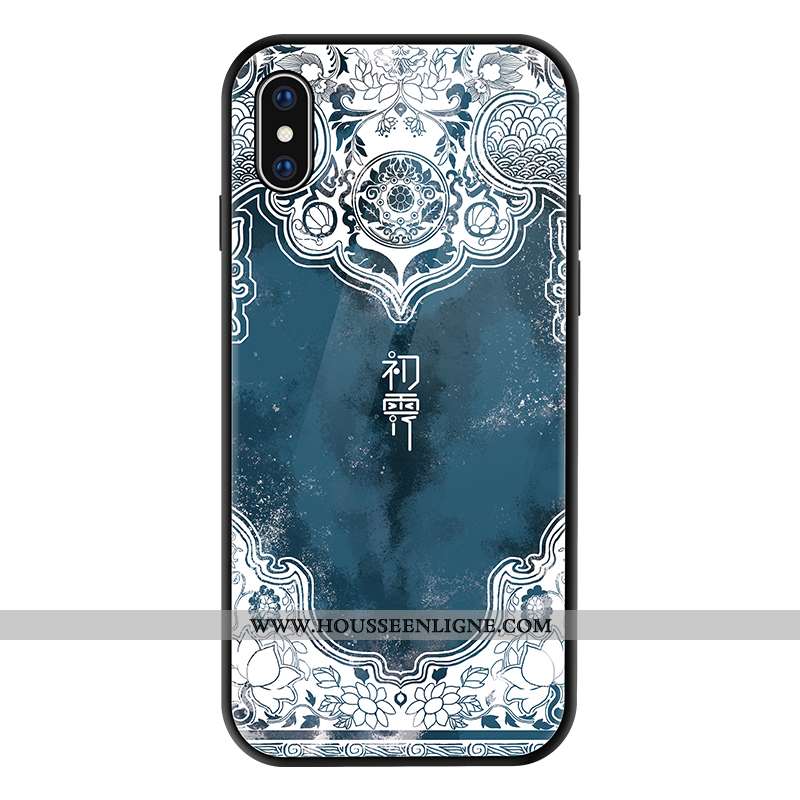 Étui iPhone Xs Verre Personnalité Luxe Coque Vintage Créatif Bleu
