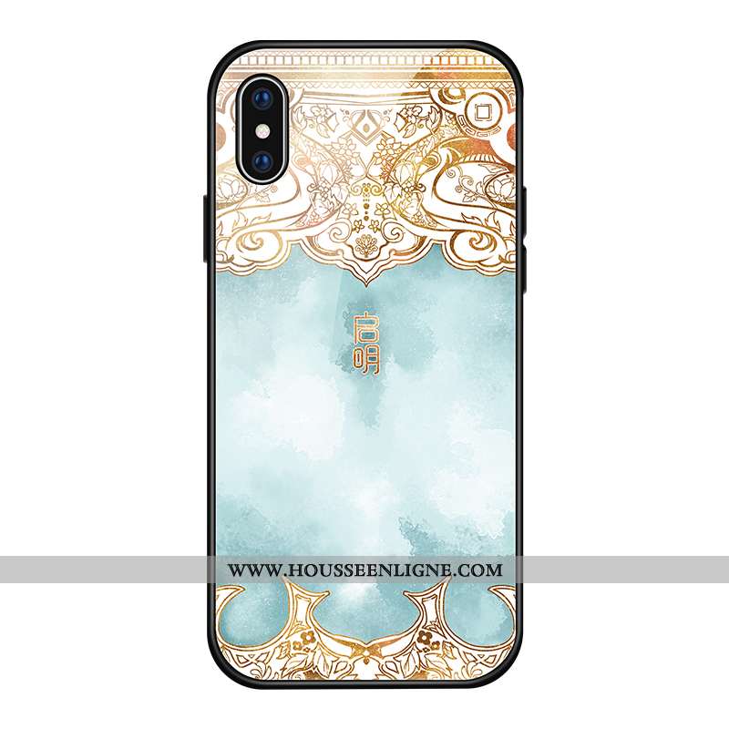 Étui iPhone Xs Verre Personnalité Luxe Coque Vintage Créatif Bleu