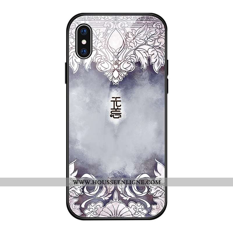 Étui iPhone Xs Verre Personnalité Luxe Coque Vintage Créatif Bleu