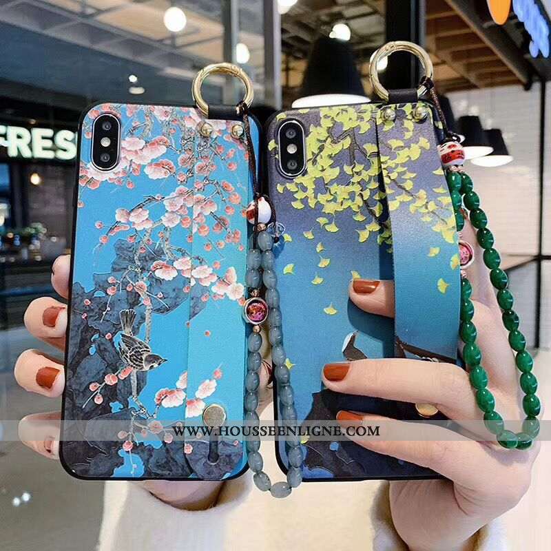 Étui iPhone Xs Vintage Protection Palais Paysage Téléphone Portable Coque Fleurs Bleu