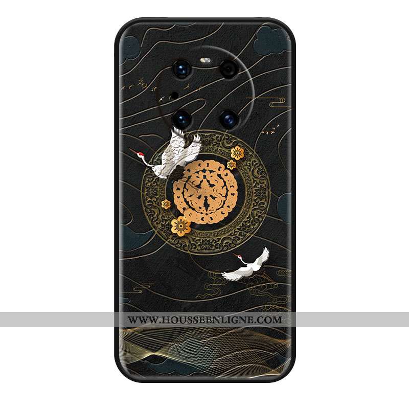 Coque Huawei Mate 40 Pro Délavé En Daim Personnalité Vent Noir Étui Grue Protection