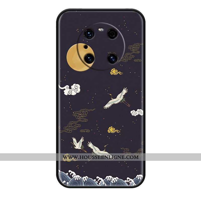 Coque Huawei Mate 40 Pro Délavé En Daim Personnalité Vent Noir Étui Grue Protection