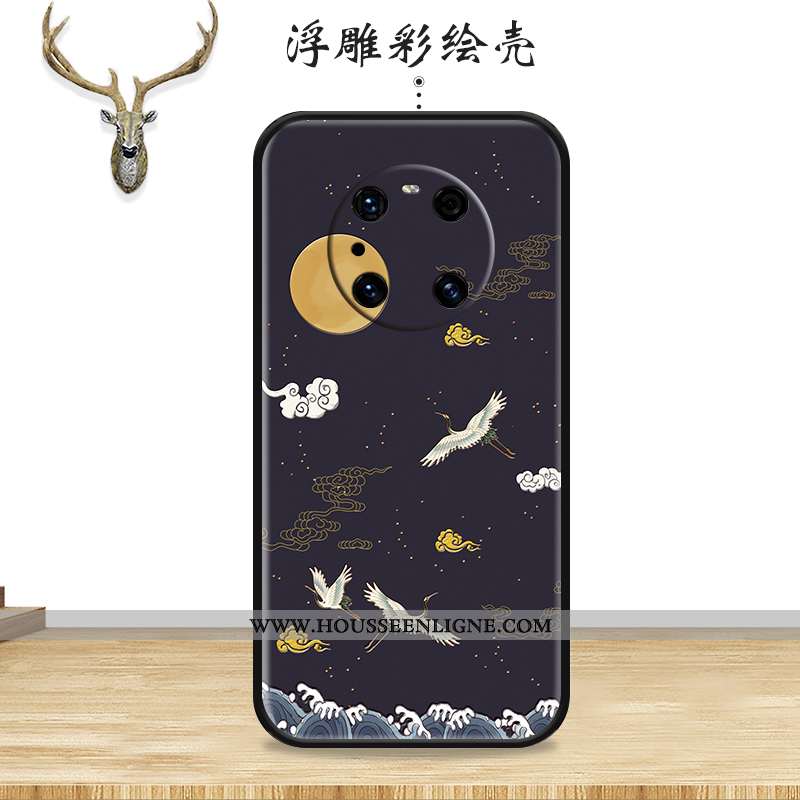 Coque Huawei Mate 40 Pro Délavé En Daim Personnalité Vent Noir Étui Grue Protection