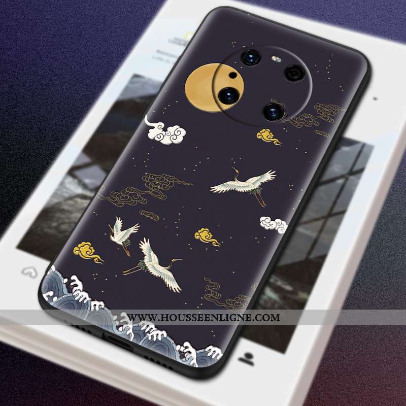 Coque Huawei Mate 40 Pro Délavé En Daim Personnalité Vent Noir Étui Grue Protection