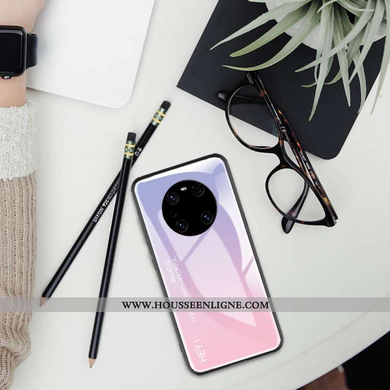 Coque Huawei Mate 40 Pro Silicone Mode Tout Compris Étui Verre Téléphone Portable Rose
