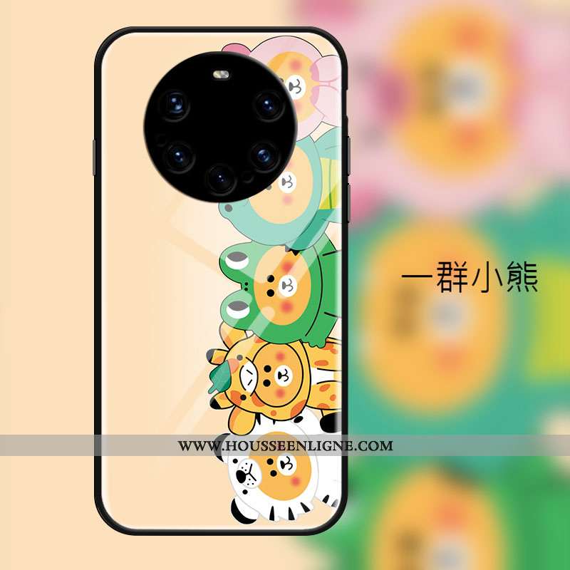Coque Huawei Mate 40 Rs Protection Verre Miroir Jaune Tendance Dessin Animé Téléphone Portable