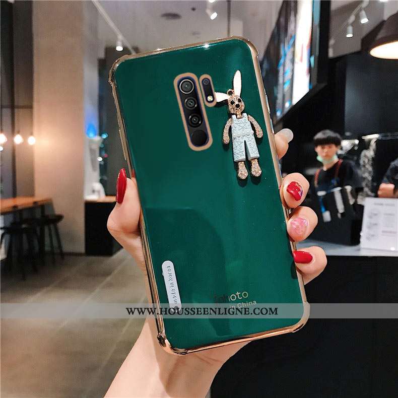 Coque Xiaomi Redmi 9 Mode Protection Silicone Simple Incruster Strass Téléphone Portable Étui Verte