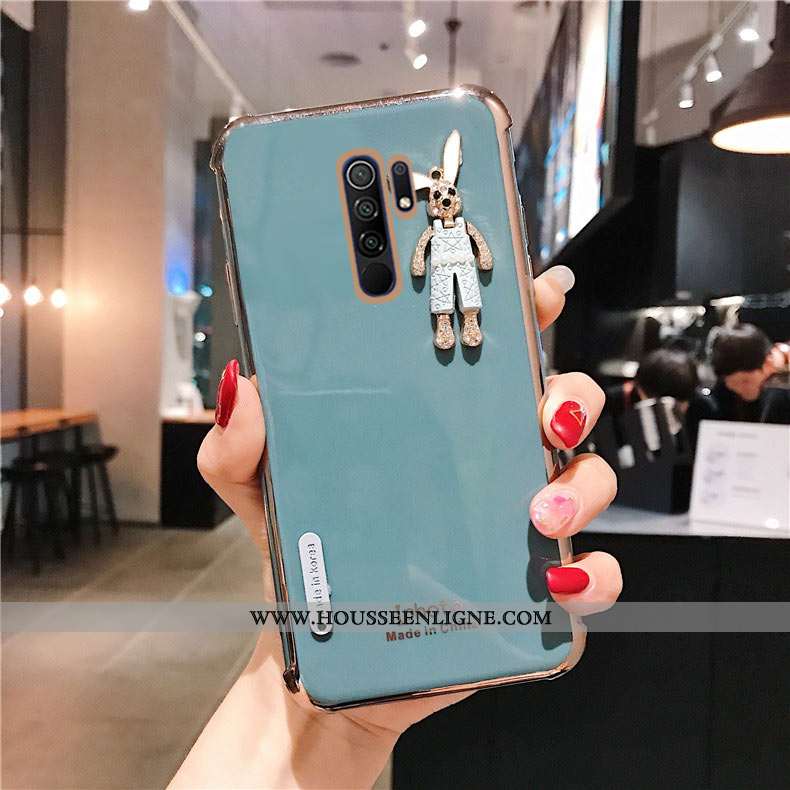 Coque Xiaomi Redmi 9 Mode Protection Silicone Simple Incruster Strass Téléphone Portable Étui Verte