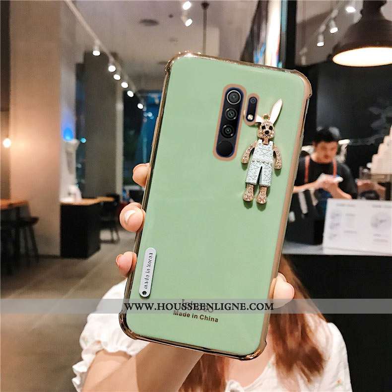 Coque Xiaomi Redmi 9 Mode Protection Silicone Simple Incruster Strass Téléphone Portable Étui Verte