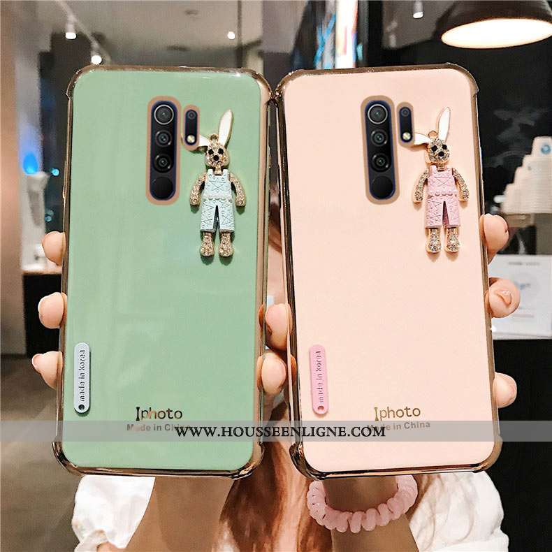 Coque Xiaomi Redmi 9 Mode Protection Silicone Simple Incruster Strass Téléphone Portable Étui Verte