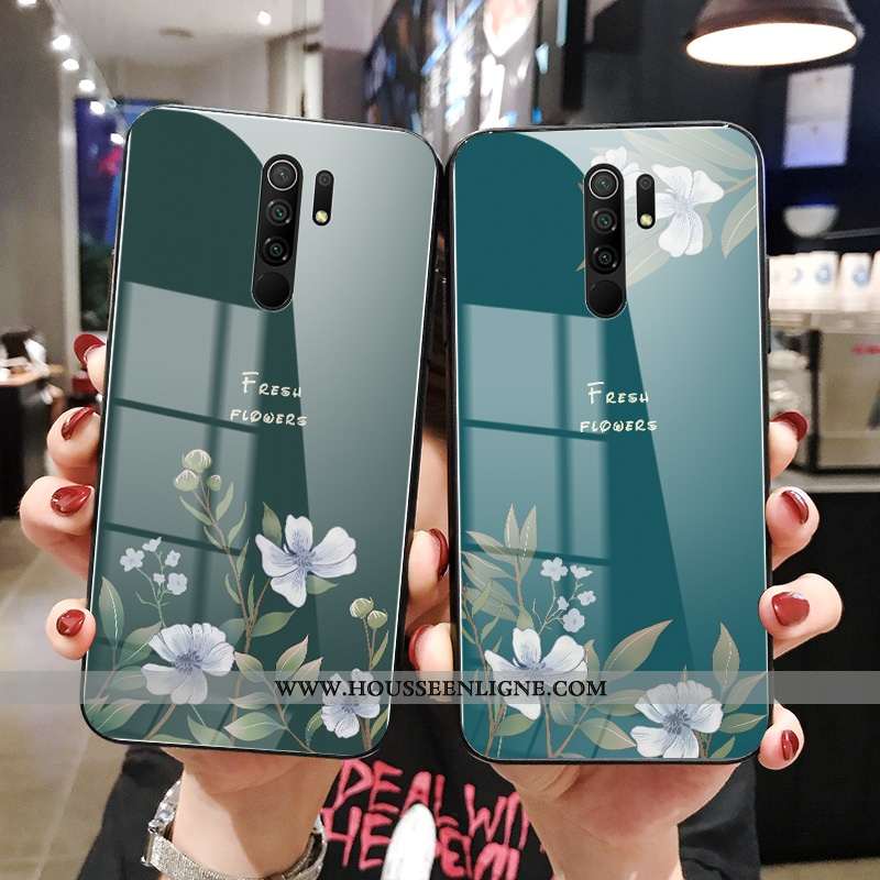 Coque Xiaomi Redmi 9 Mode Protection Vintage Tout Compris Rouge Miroir Fleur Bleu