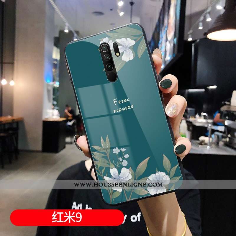 Coque Xiaomi Redmi 9 Mode Protection Vintage Tout Compris Rouge Miroir Fleur Bleu