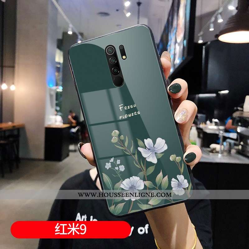 Coque Xiaomi Redmi 9 Mode Protection Vintage Tout Compris Rouge Miroir Fleur Bleu