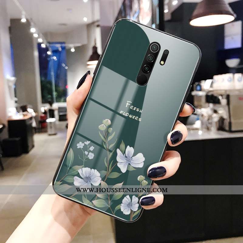 Coque Xiaomi Redmi 9 Mode Protection Vintage Tout Compris Rouge Miroir Fleur Bleu