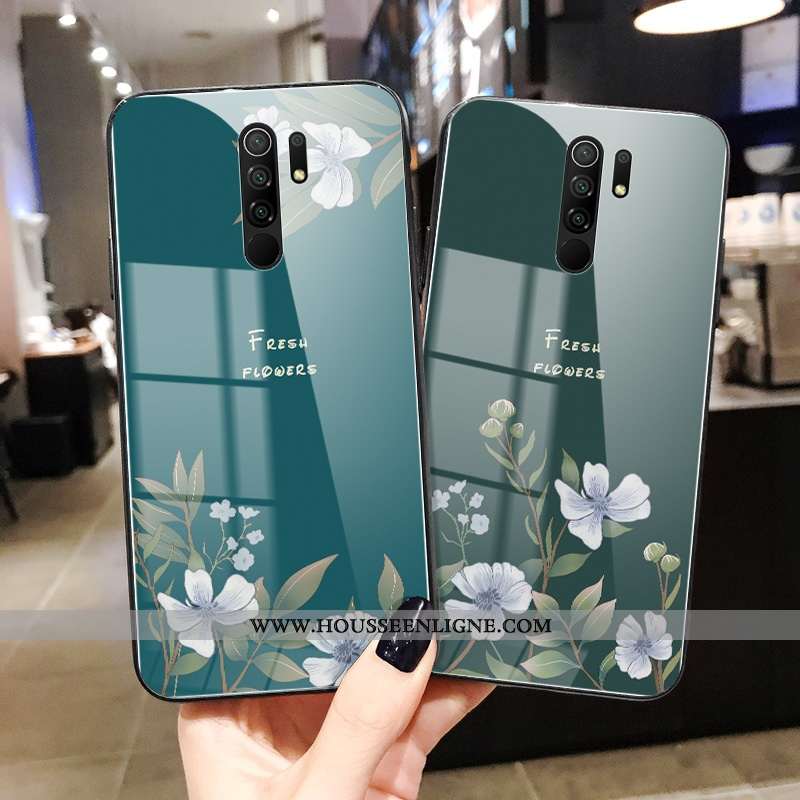 Coque Xiaomi Redmi 9 Mode Protection Vintage Tout Compris Rouge Miroir Fleur Bleu