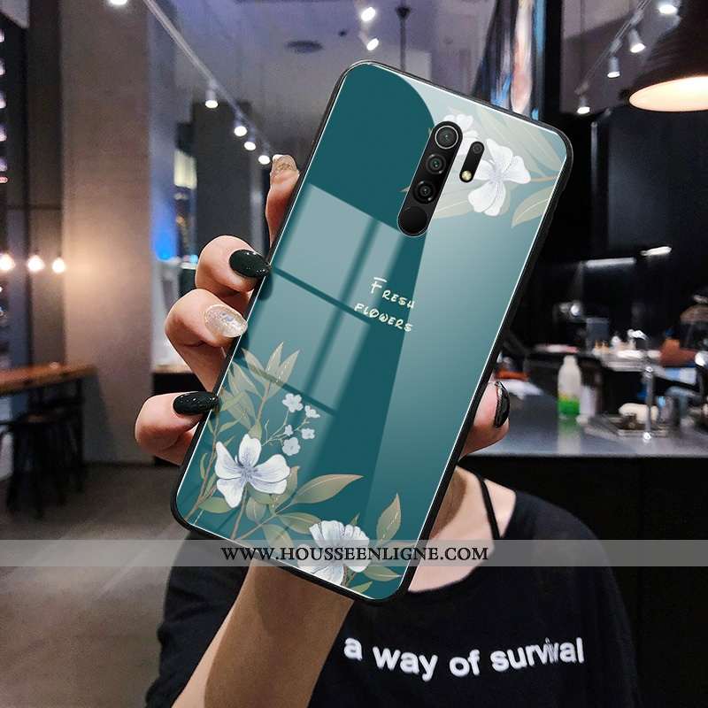Coque Xiaomi Redmi 9 Mode Protection Vintage Tout Compris Rouge Miroir Fleur Bleu