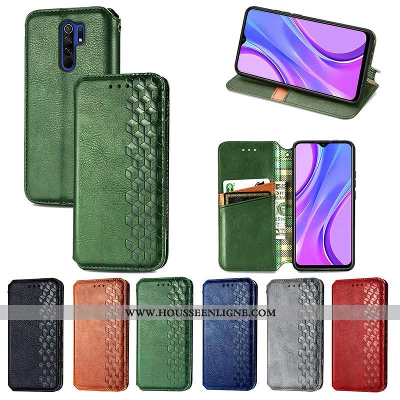 Coque Xiaomi Redmi 9 Protection Cuir Étui Vin Rouge Incassable Housse Bordeaux