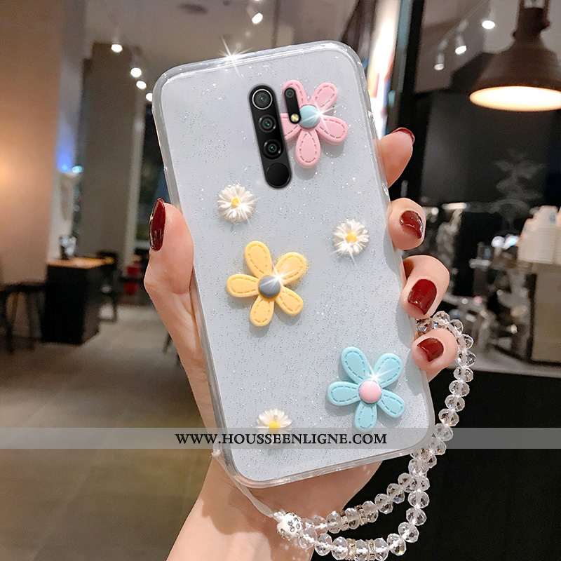Coque Xiaomi Redmi 9 Protection Transparent Fluide Doux Petit Rouge Étui Argent