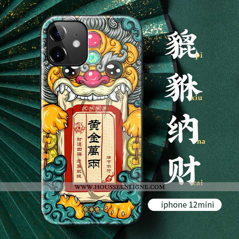 Coque iPhone 12 Mini Silicone Verre Incassable Téléphone Portable Vert Personnalité Verte