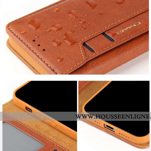 Coque iPhone 12 Pro Cuir Véritable Cuir Business Téléphone Portable Incassable Housse Carte Rouge