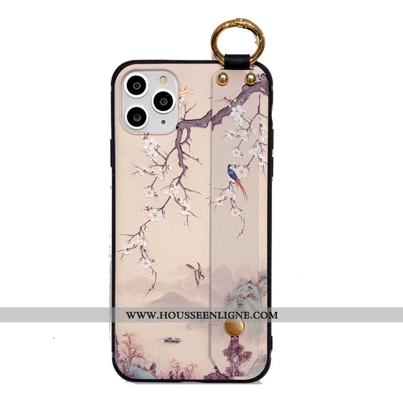 Coque iPhone 12 Pro Gaufrage Vintage Téléphone Portable Rose Protection Étui