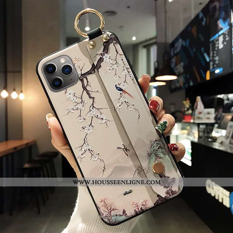 Coque iPhone 12 Pro Gaufrage Vintage Téléphone Portable Rose Protection Étui
