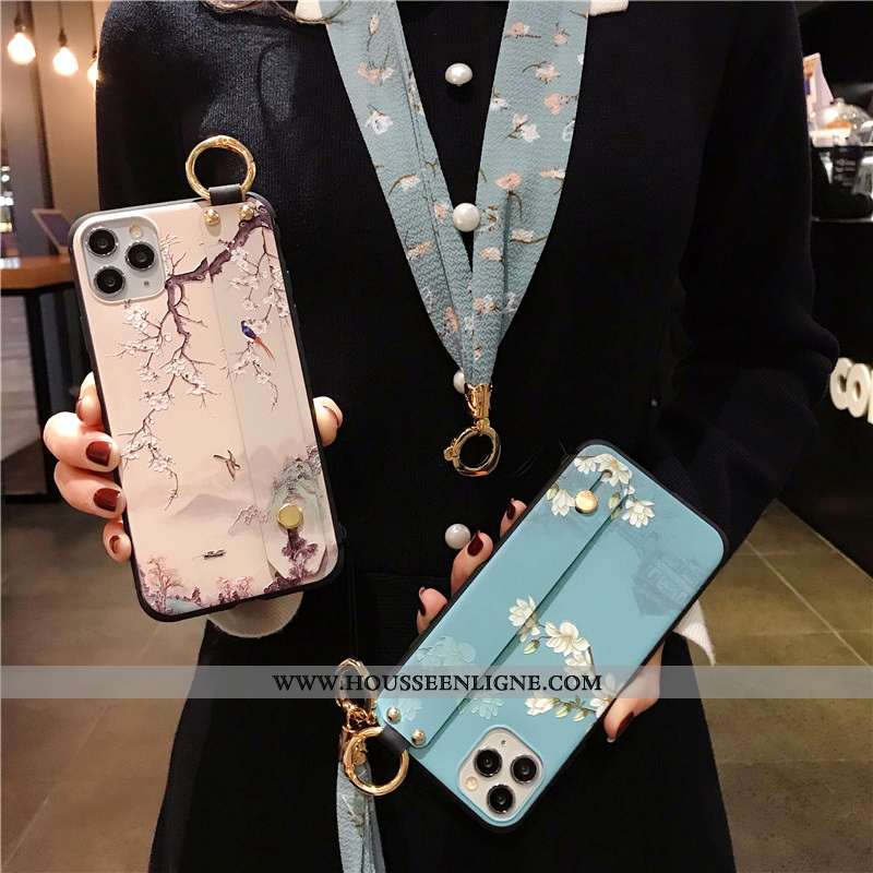 Coque iPhone 12 Pro Gaufrage Vintage Téléphone Portable Rose Protection Étui