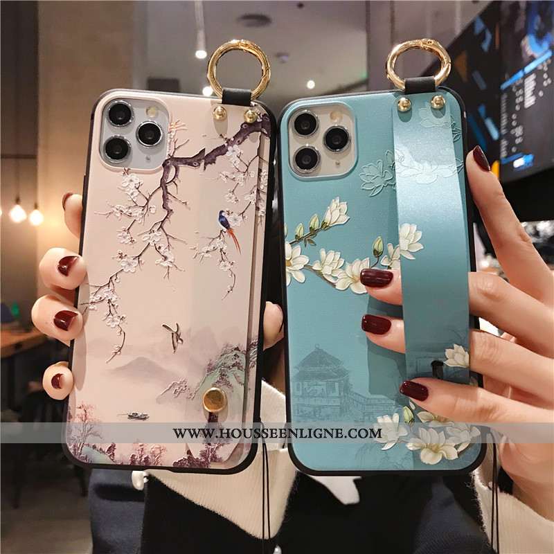 Coque iPhone 12 Pro Gaufrage Vintage Téléphone Portable Rose Protection Étui