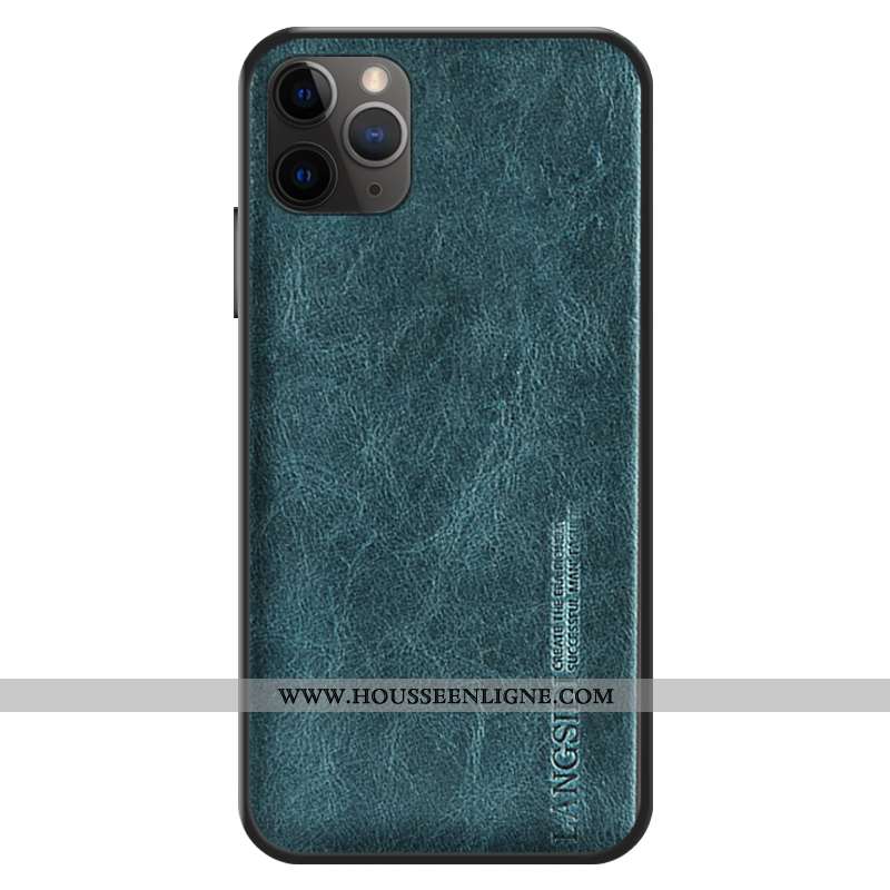 Coque iPhone 12 Pro Max Personnalité Cuir Véritable Bovins Étui Bleu Cuir Incassable