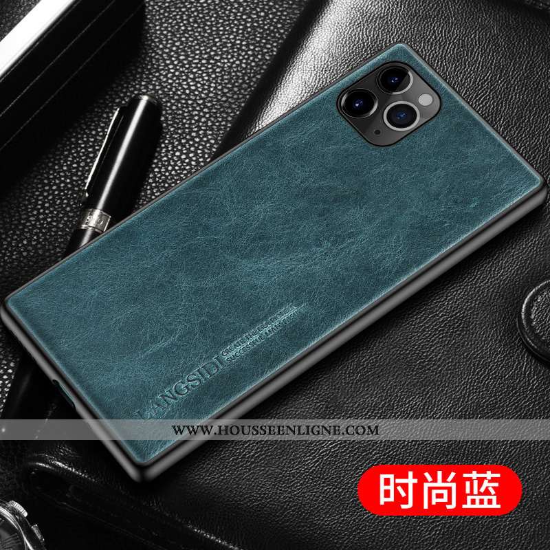 Coque iPhone 12 Pro Max Personnalité Cuir Véritable Bovins Étui Bleu Cuir Incassable