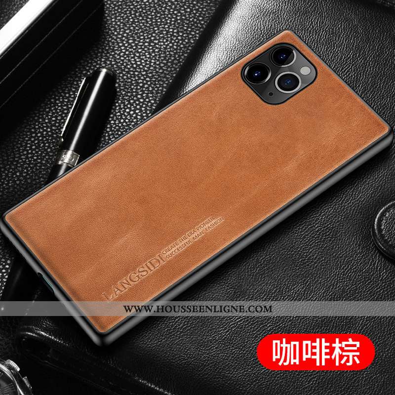 Coque iPhone 12 Pro Max Personnalité Cuir Véritable Bovins Étui Bleu Cuir Incassable