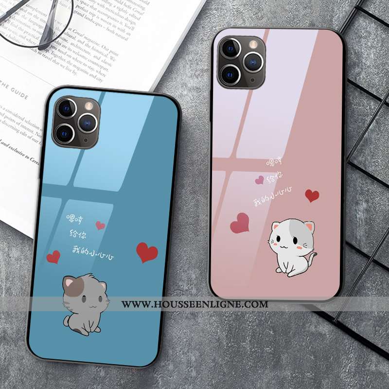 Coque iPhone 12 Pro Personnalité Créatif Nouveau Dessin Animé Chat Verre Bleu