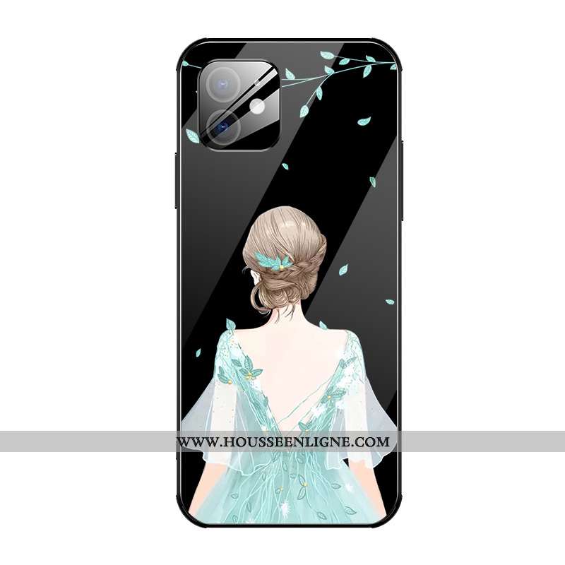 Coque iPhone 12 Verre Personnalité Noir Légère Mode Incassable Étui