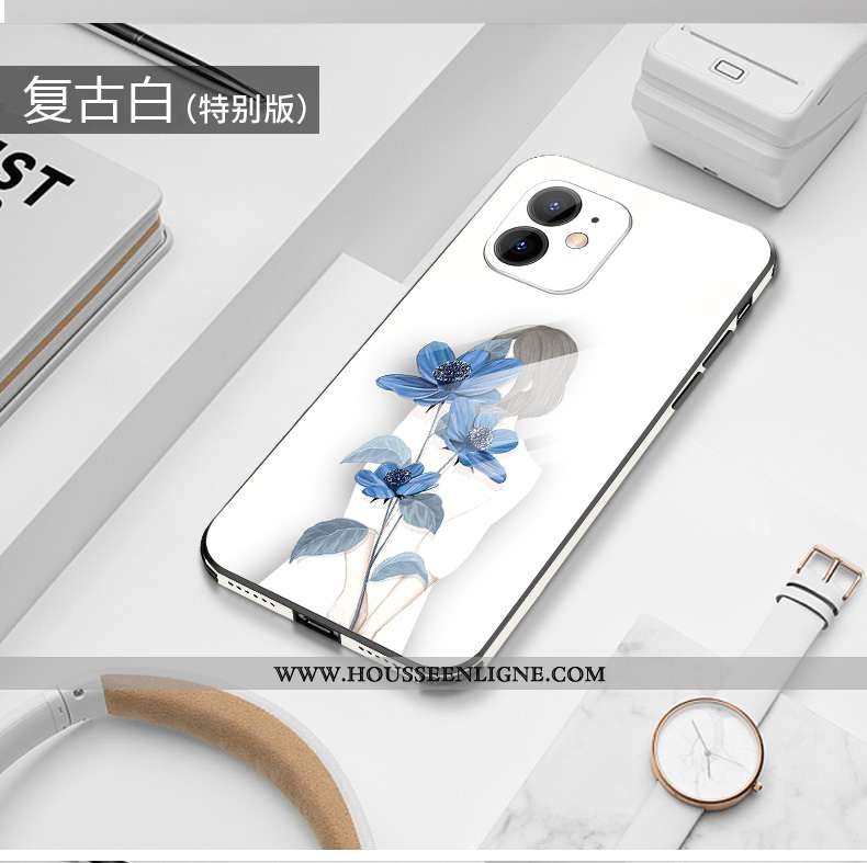 Coque iPhone 12 Verre Personnalité Noir Légère Mode Incassable Étui